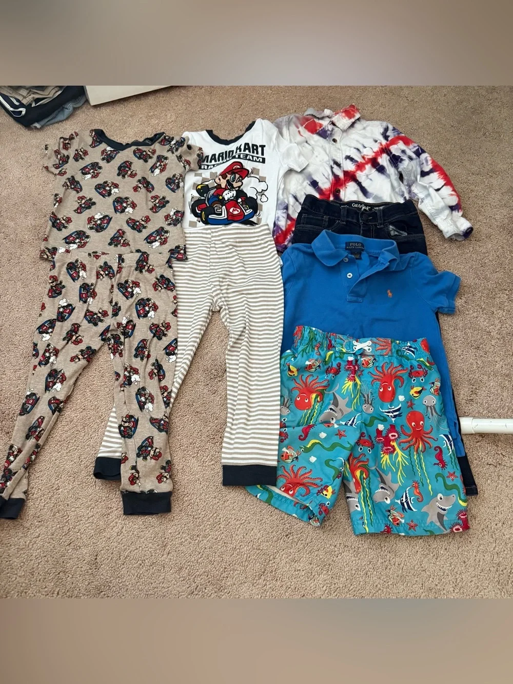 5T Toddler Mixed Outfit Lot with Mario Kart Pajamas and Nautical Shorts